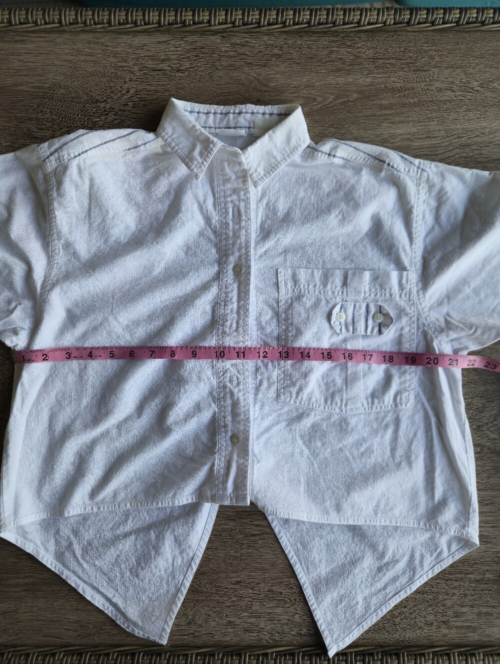 Vintage Shore Club White Short Sleeve Button Down Cropped Split Back Shirt - Picture 7 of 7